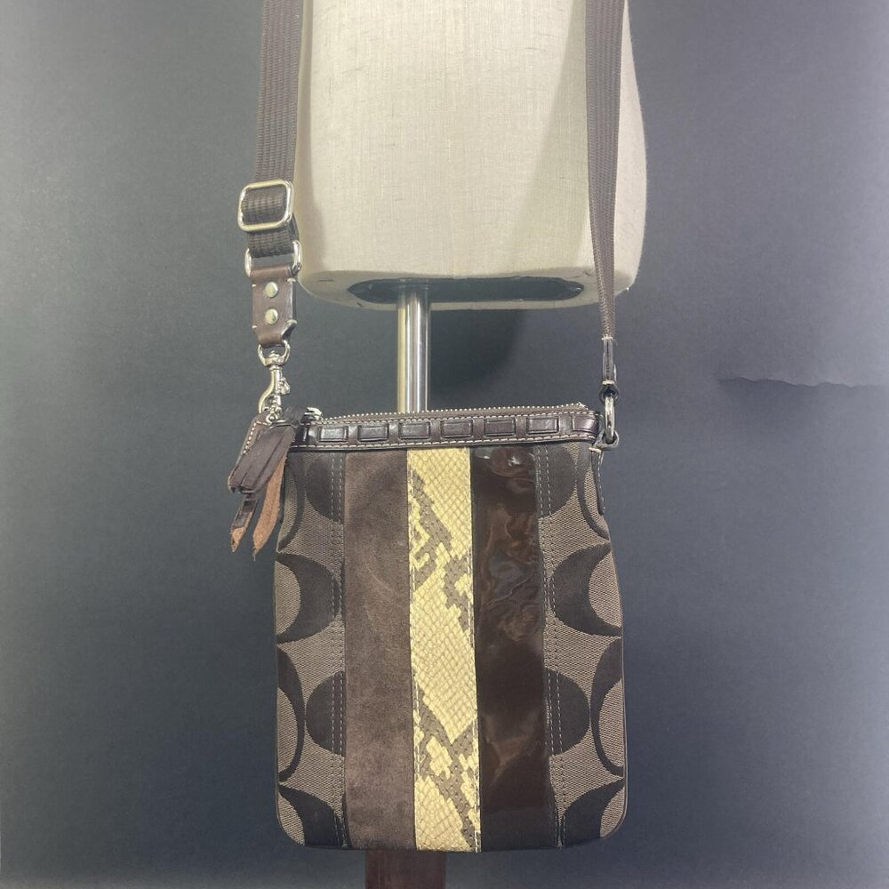 Coach Crossbody Brown Signature Python Patent Lea… - image 2